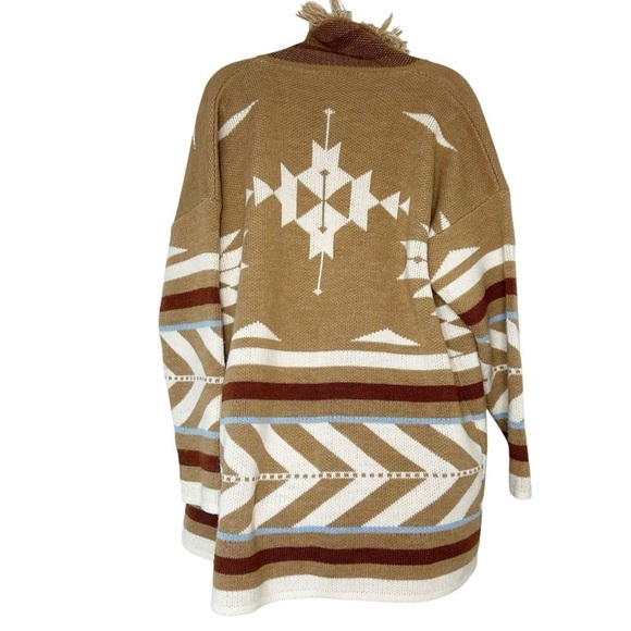 Cocogio Aztec western print wool blend shawl knit sweater size medium cardigan - Picture 2 of 7